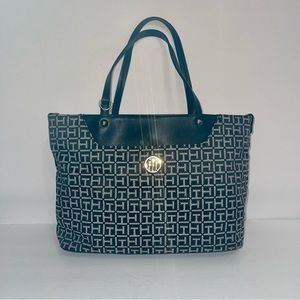 TOMMY HILFIGER SHOPPER TOTE BLACK SIGNATURE TH LOGO SHOULDER BAG